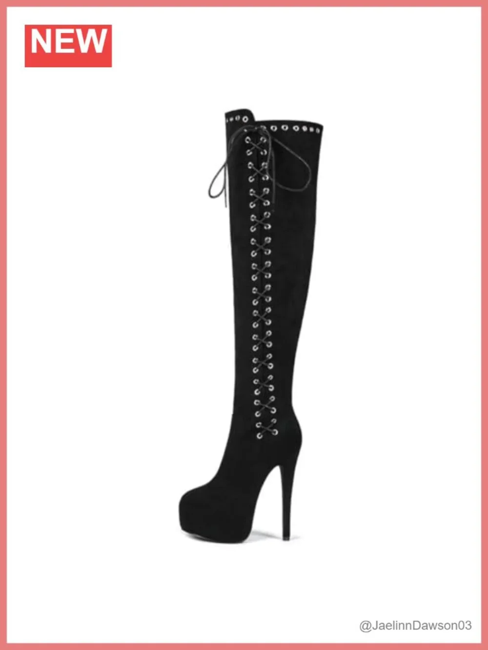 Women's Suede Thigh High Lace Up Platform Stiletto Boots Round Toe